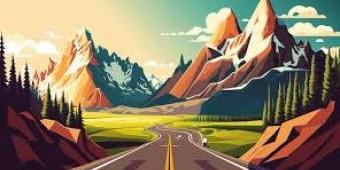 mountains and a road, ai-generated