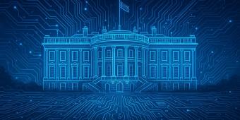 a blue AI-generated picture of the White House composed of numbers