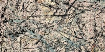 Jackson Pollock's painting with splashes of dark and pale colors