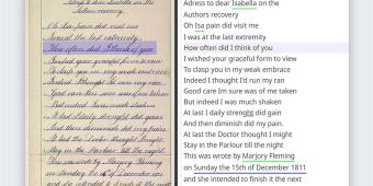 a manuscript and its digitized text version juxtaposed to each other